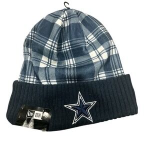 New Era Dallas Cowboys Navy and White Plaid Beanie with Star Emblem